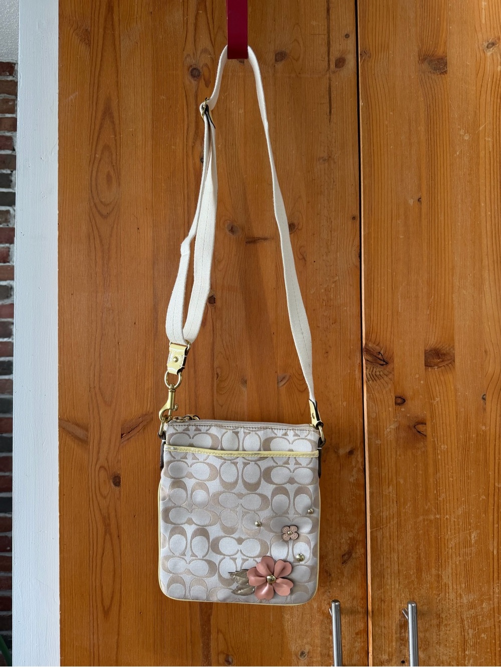 Y2K Coach Signature Canvas Crossbody Bag in Chalk with Floral Accent